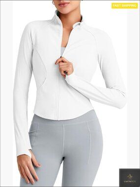 Cropped Zip Up Athletic Running Jacket Slim Fit Yoga Top with Thumb Holes